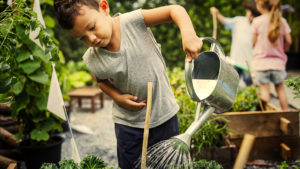 Kids learning how to garden in a city